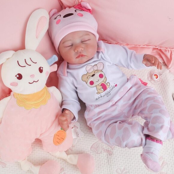 🆕 22 Inches cloth body Baby Doll With Vinyl Limbs Sleeping Baby Girl Doll - Picture 2 of 15